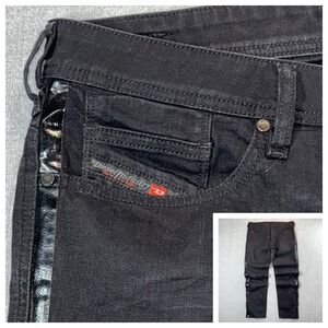 RARE MODEL Diesel Taylhor Black Tapered Jeans Men 32x28 Striped Italy Streetwear